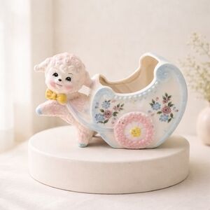 Vintage Inarco 6201 Japan Lamb Planter Baby Carriage kitsch